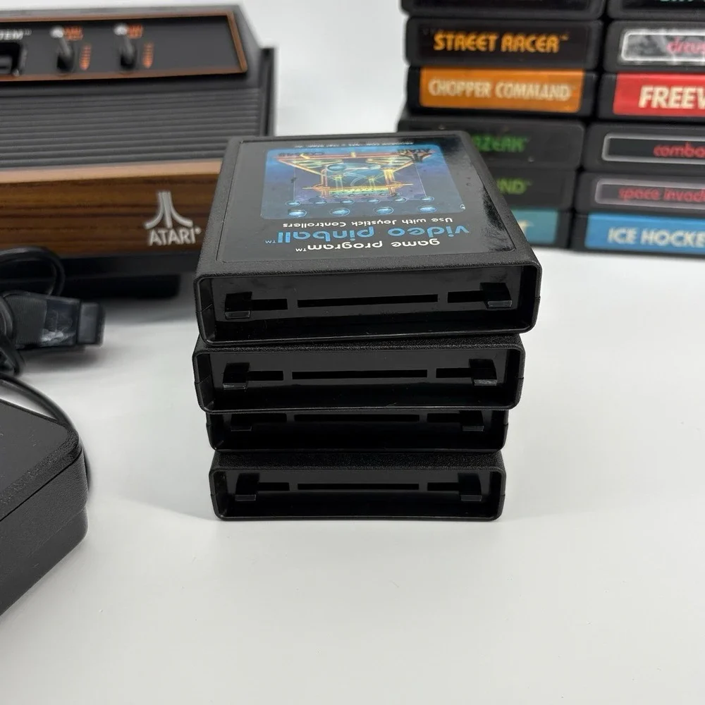 Atari 2600A 4-Switch Gaming Console System with Game Lot 19 Games Read Ds!